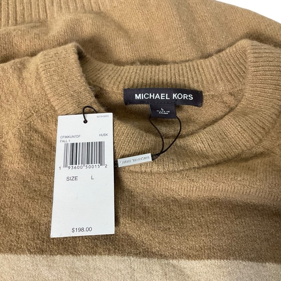 Michael Kors Tan Crewneck Sweater with Striped Pattern - Picture 3 of 7